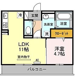 キャルルA 1LDKの間取図画像