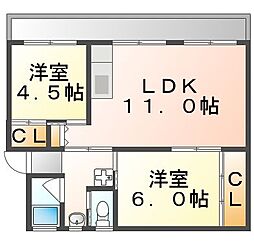 ビレッジハウス能島3号棟 2LDKの間取図画像