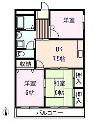 サンオーレやなもと 3DKの間取図画像