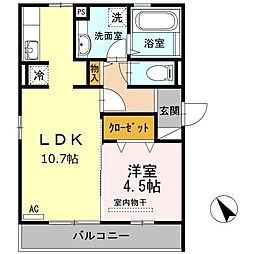 プレンティー引野A 1LDKの間取図画像