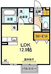 D-room平成大学 2階ワンルームの間取り