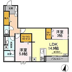 敬正会御門ホームズ 2階2LDKの間取り