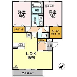 あけぼの6番館やまさB 2LDKの間取図画像