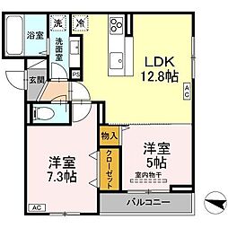 メラヴィリア西町 3階2LDKの間取り