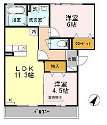 オッツ多治米 2階2LDKの間取り