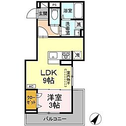 福山市多治米町3丁目アパート 1LDKの間取図画像