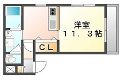 ポルシェ松浜 4階ワンルームの間取り