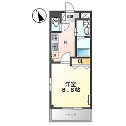 バス 曙町三丁目下車 徒歩4分の賃貸アパート 2階1Kの間取り