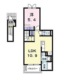 モンレーブＭ 2階1LDKの間取り