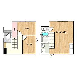 JR山陽新幹線 新尾道駅 徒歩15分の賃貸一戸建て 2階2LDKの間取り