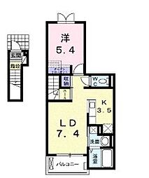 ベルローズＡ 2階1LDKの間取り