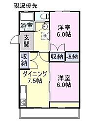新涯マンション　A棟 2階2DKの間取り