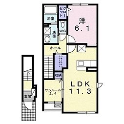 プリムヴェールB 2階1SLDKの間取り