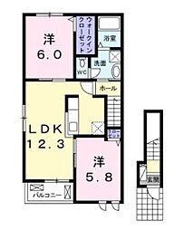 ビアンカ 2階2LDKの間取り