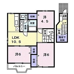 サンハイムＢ 1階2LDKの間取り
