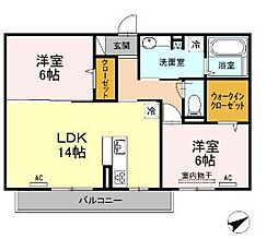 プレンティー中須　B 2階2LDKの間取り
