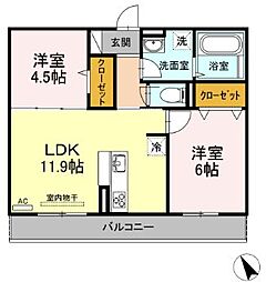 JR山陽本線 大門駅 徒歩5分の賃貸アパート 2階2LDKの間取り