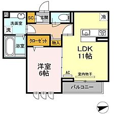 D-roomピジョン 2階1LDKの間取り
