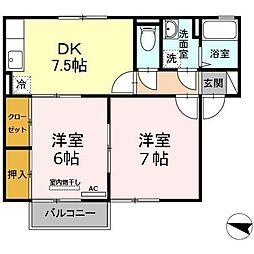 ハイカムール高橋B 2DKの間取図画像