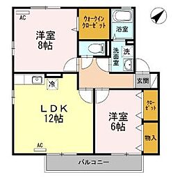セジュールプルミエA 2LDKの間取図画像