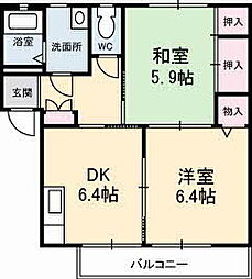 ミレニアムガーデン2 2DKの間取図画像