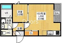 グランティック下中野 1LDKの間取図画像