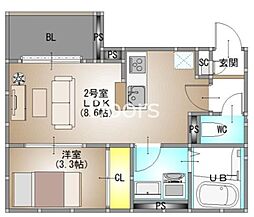 総社市溝口アパート 1LDKの間取図画像