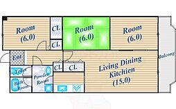五月が丘モナート 3LDKの間取図画像