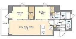 都営浅草線 戸越駅 徒歩6分の賃貸マンション 2階2LDKの間取り