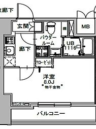 東京メトロ日比谷線 八丁堀駅 徒歩3分の賃貸マンション 8階1Kの間取り
