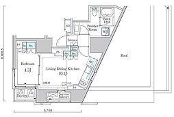 JR山手線 目黒駅 徒歩13分の賃貸マンション 6階1LDKの間取り