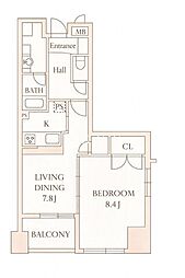 JR山手線 秋葉原駅 徒歩7分の賃貸マンション 8階1LDKの間取り