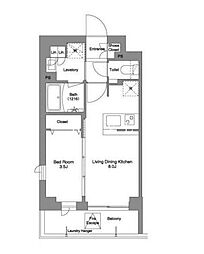 JR山手線 大崎駅 徒歩13分の賃貸マンション 2階1LDKの間取り