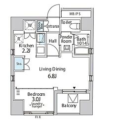 東京メトロ日比谷線 茅場町駅 徒歩7分の賃貸マンション 4階1DKの間取り