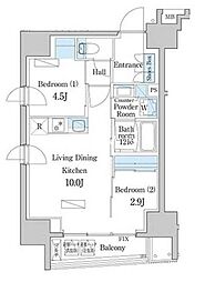 東京メトロ日比谷線 人形町駅 徒歩5分の賃貸マンション 4階2LDKの間取り