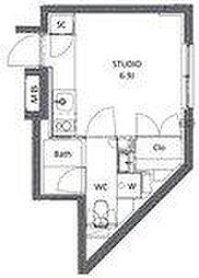 東京メトロ東西線 神楽坂駅 徒歩11分の賃貸マンション 2階ワンルームの間取り