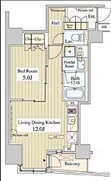 東京メトロ銀座線 三越前駅 徒歩10分の賃貸マンション 8階1LDKの間取り
