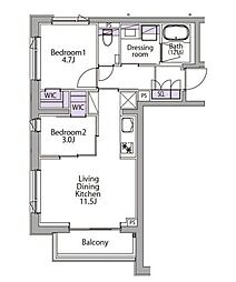 イプセ白金台 2LDKの間取図画像