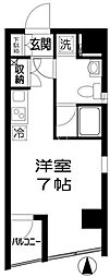 都営大江戸線 牛込柳町駅 徒歩5分の賃貸マンション 4階ワンルームの間取り
