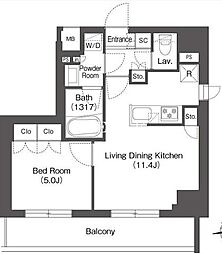都営浅草線 蔵前駅 徒歩4分の賃貸マンション 8階1LDKの間取り