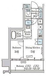東京メトロ有楽町線 新富町駅 徒歩6分の賃貸マンション 6階1DKの間取り