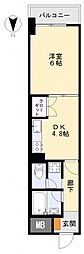 コンフォート宝町 1DKの間取図画像