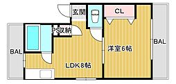 JR東海道・山陽本線 鷹取駅 徒歩5分の賃貸マンション 3階1LDKの間取り