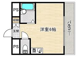 JR東西線 大阪城北詰駅 徒歩4分の賃貸マンション 6階ワンルームの間取り