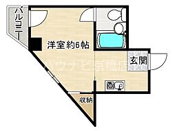 京阪本線 京橋駅 徒歩6分の賃貸マンション 4階ワンルームの間取り