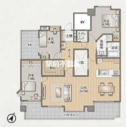 アンピールリーヴァス天神 3LDKの間取図画像