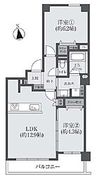 パークノヴァ目黒不動前 2LDKの間取図画像