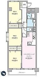 多摩川芙蓉ハイツ1号棟 3LDKの間取図画像