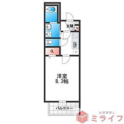 Ｆ　Ｎｏｒｍａｌｉｓ　ＳＥＡＭ 2階1Kの間取り