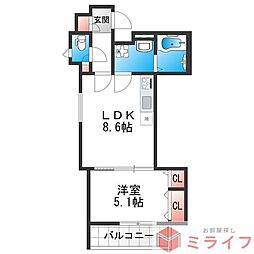 クリエオーレ友井 3階1LDKの間取り